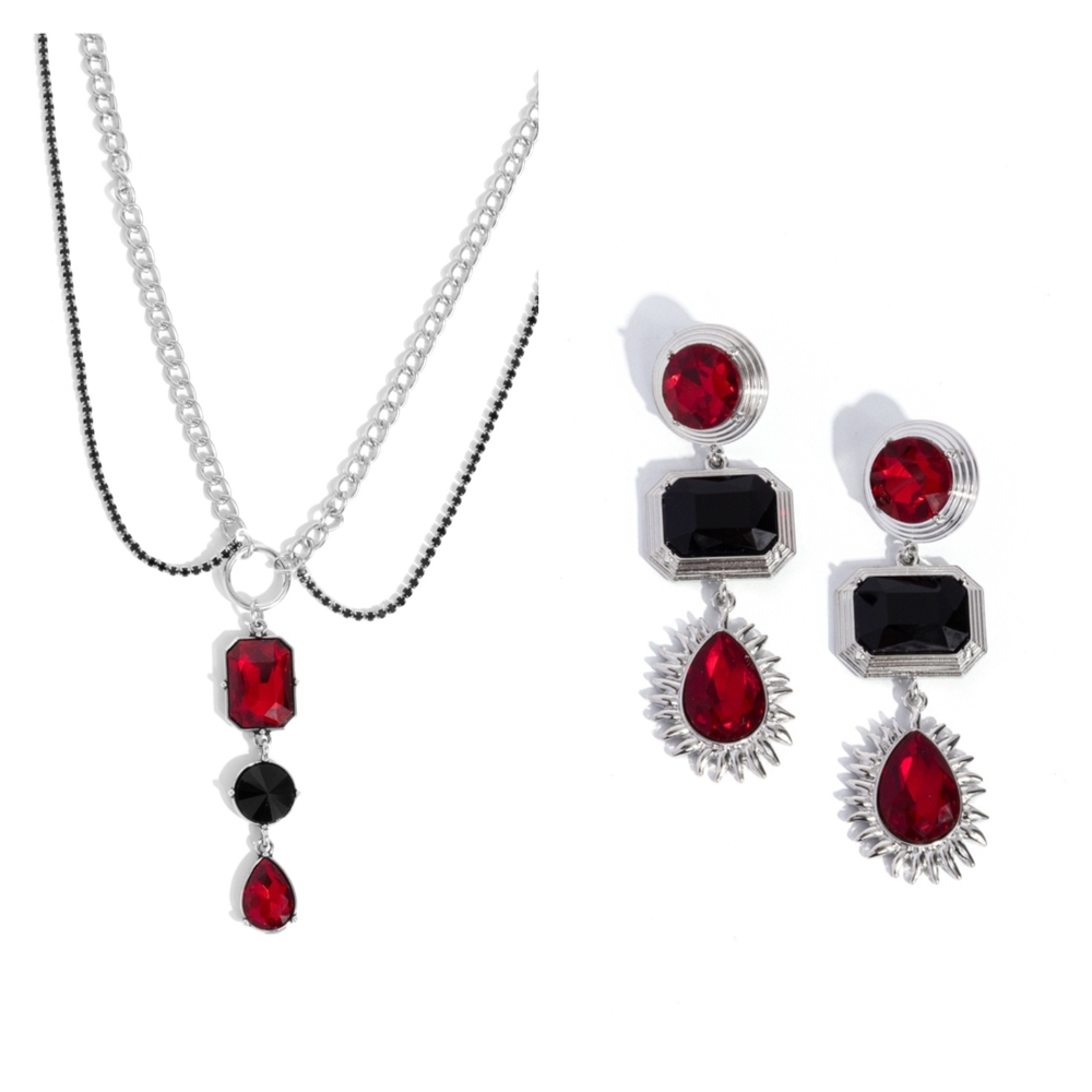 Elegant Red and Black Jewelry Set